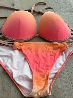 Women's Gradient Orange-Pink Push-Up Bikini Set